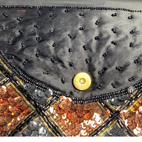Black and copper sequin clutch purse - Picture 4 of 7